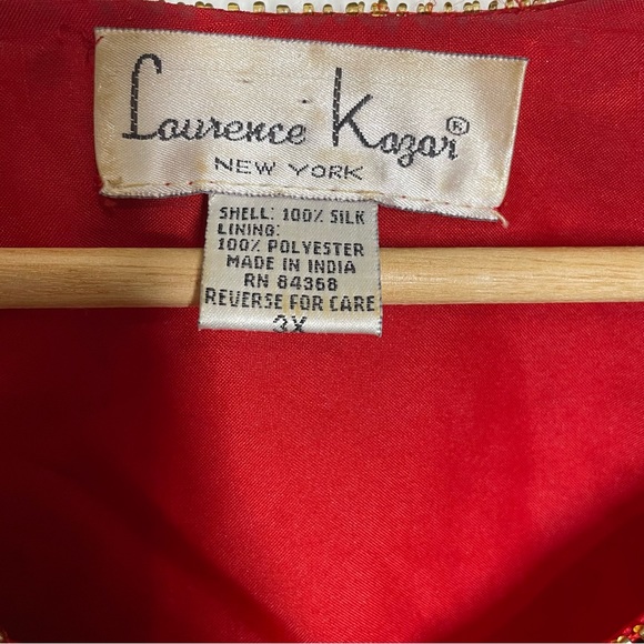 Vintage Deadstock Laurence Kazar Red Silk Beaded Embellished Draped Jacket Sz 3x - Picture 8 of 12